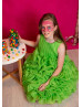 Green Organza Knee Length Flower Girl Dress